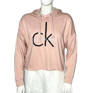 Calvin Klein Cropped Fleece Hoodie in‎ Blush Pink Size Large